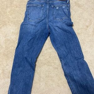 High rise straight leg distressed jeans